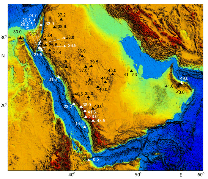 Red Sea Topographic Map Al-Damegh Et Al 2005, Epsl